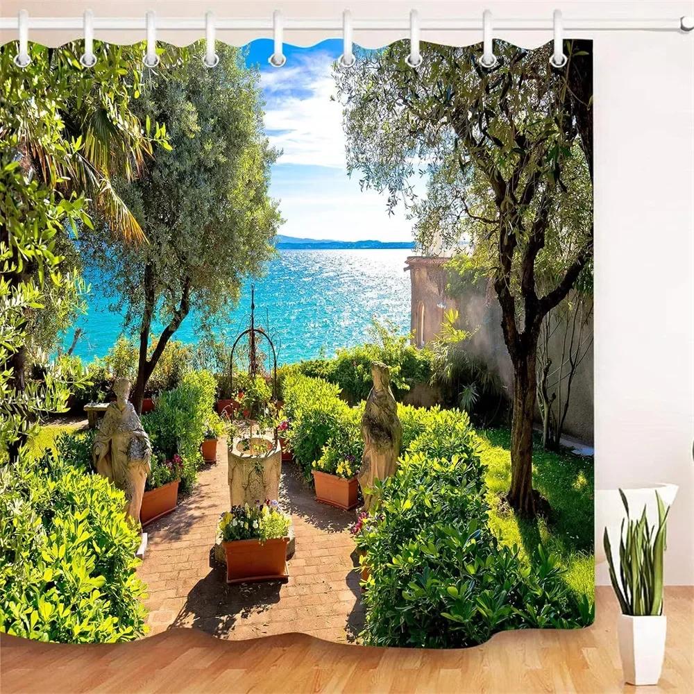 Waterproof Shower Curtain Modern 3D Printing Forest Shower Curtain Natural Landscape Bath Curtain With Hooks For Bathroom