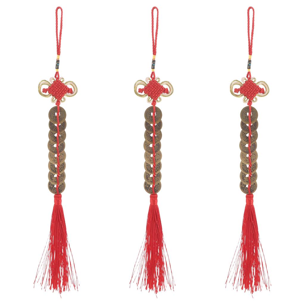 3Pcs Chinese Knot Coin Pendant New Year Lucky Coins Charms Chinese Knot Tassel Hanging Pendant for Health Wealth Success Lucky