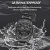 Mens Multifunctional Double-Display Watches Date Stainless Steel Watchband LED Luminous Mode Waterproof Wrist Watch