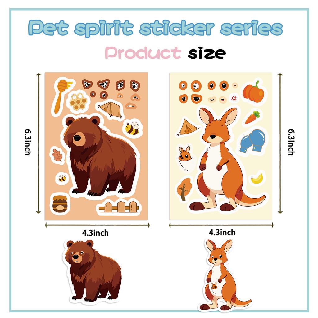 8/16/24PCS Children DIY Puzzle Sticker 8 Animals Make A Face Funny Assemble Jigsaw Stickers Kids Educational Toys
