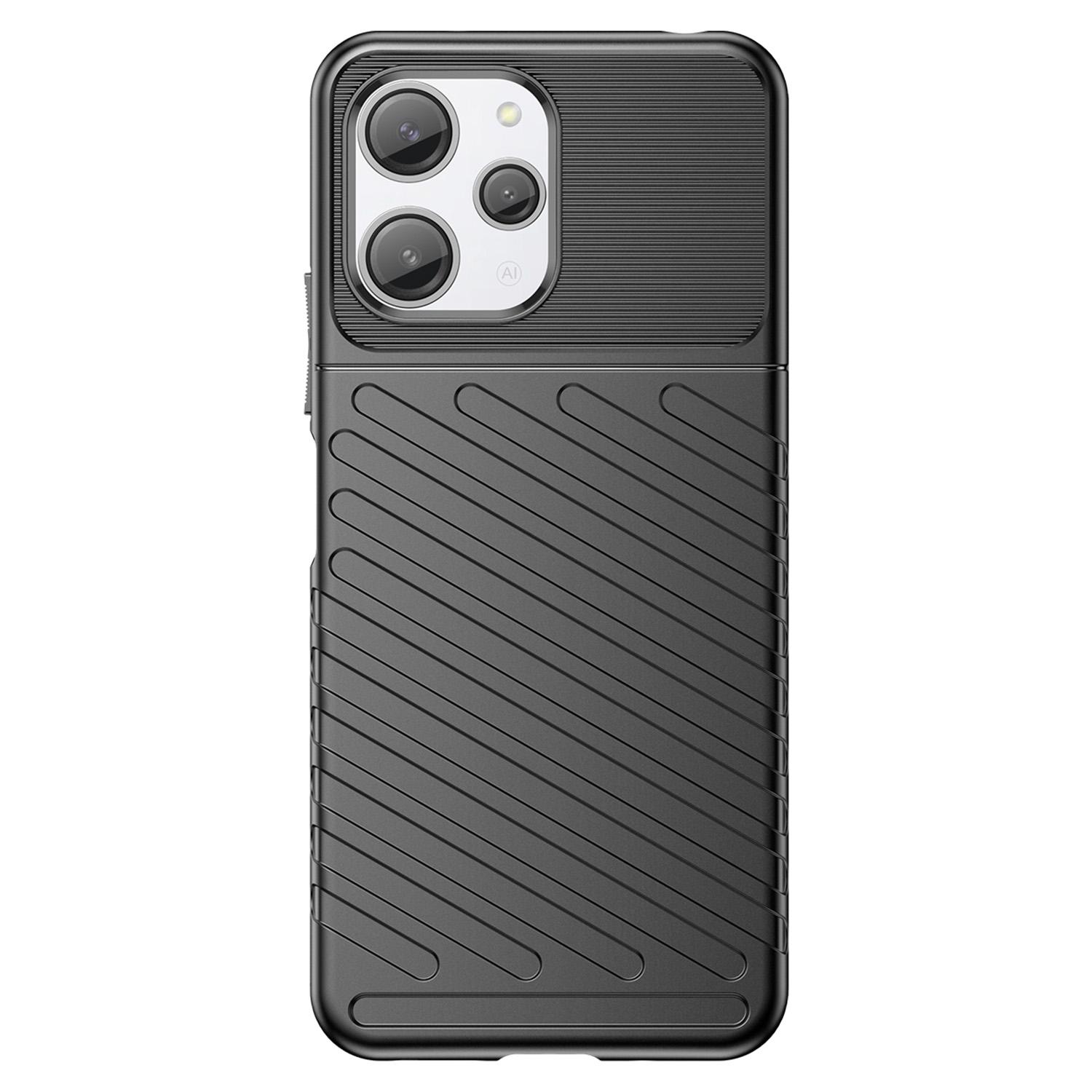 

Thunder Series For Xiaomi Redmi 12 4G/12 5G (Global)/Note 12R 5G/Poco M6 Pro 5G Twill Texture Soft TPU Phone Cover Thickened Phone Case Black
