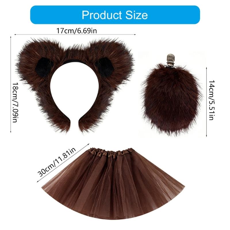 1 Stück Kinder Bärenkostüm Set Bärenohren Stirnbänder Schwanz Tutus Rock Tier Cosplay Kostüme für Halloween Weihnachtsfeier