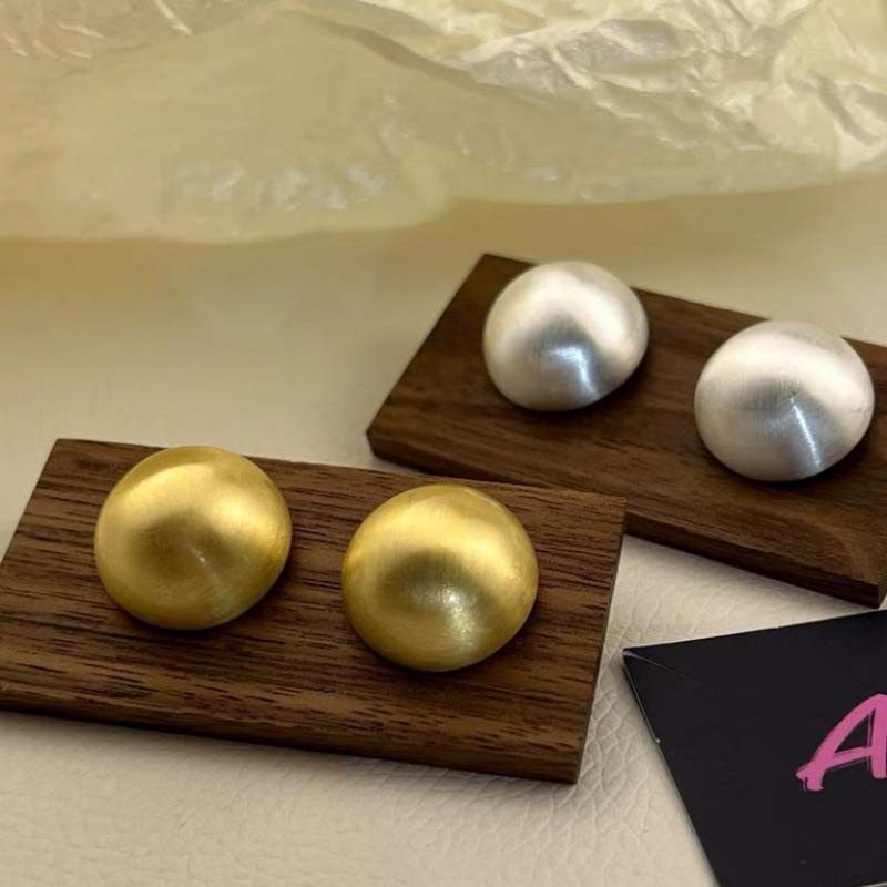 Modische Metall Gebürstet Mattierte Halbkreis Ohrstecker für Damen Vintage Goldfarben Runde Kugel Temperament Ohrringe Zirkonia Geschenk