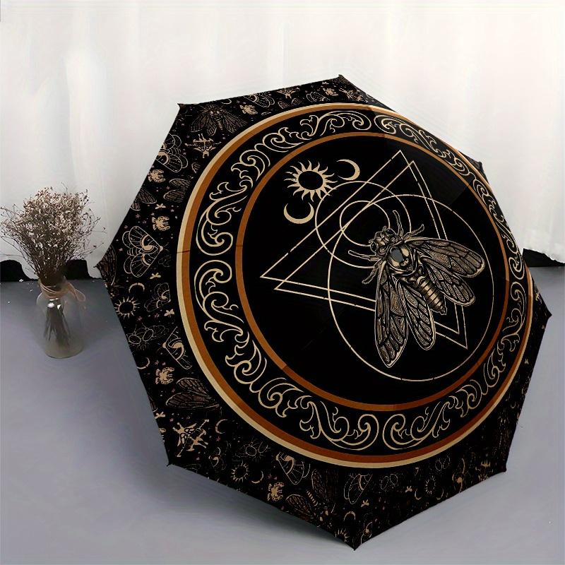 Golden Bee Symbol Round Rug Mystical Insect Decorative MatUmbrella, Portable 3-Fold Compact Umbrella for Men & Women ES47