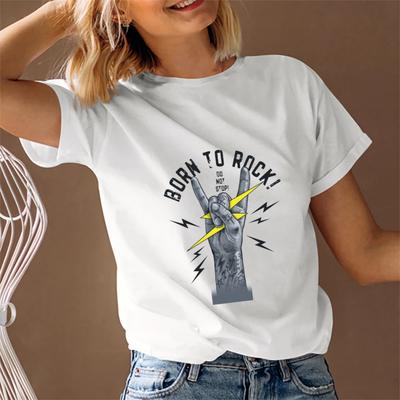 Women's T-Shirt Short Sleeve Round Neck Born To Rock Graphic Tee Streetwear Trendy 2023 Fast Ship