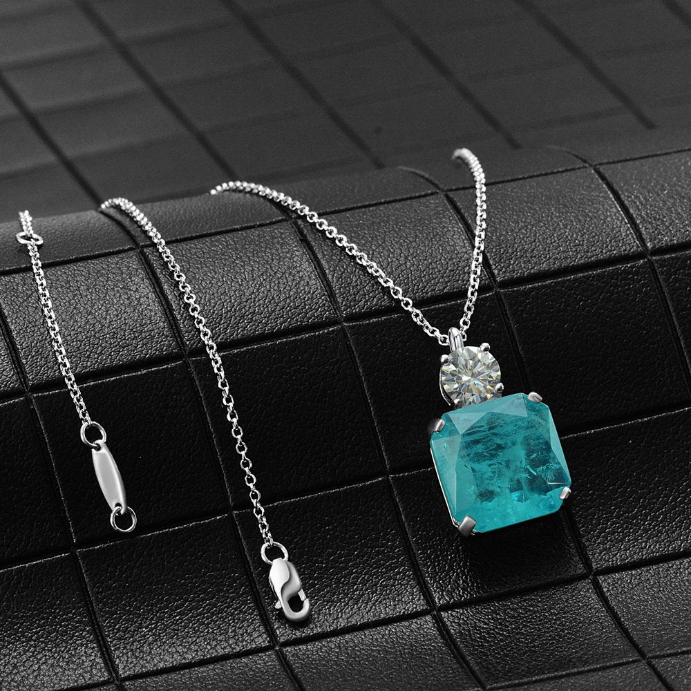 Tancise Jewelry 925 Silver Sea Ocean Blue Pendant Chamfered Square 15 * 15 Lucky Necklace 40 + 3