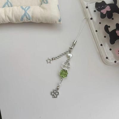 Lucky Four-Leaf Phone Chain Phone Case Phone Charm Pendant Mobile Lanyard Cute Beaded Cell Phone Strap Bag Keychain