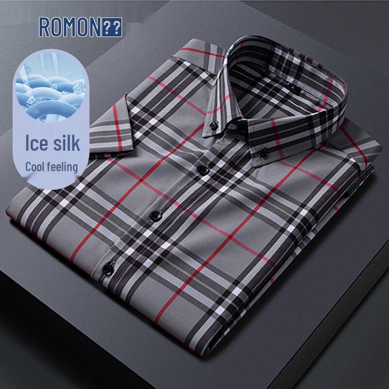 ROMON Men s Plaid Short Sleeve Casual Shirt XL