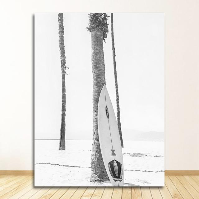 Painting Surfing Coastal Decor for Living Room Surf Poster California Wall Art Black and White Ocean Print Beach Canvas