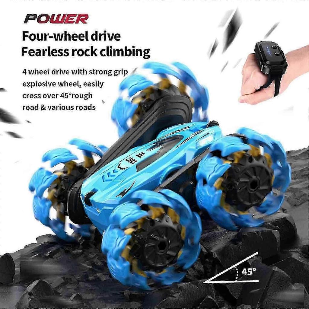 4WD Ferngesteuertes Stunt-Auto - 360-Grad-Flip Doppelseitiges RC-Auto mit LED-Lichtleiste, USB-C Modulare Batterie, 2,4 GHz Störungsfrei, Strandspielzeug für draußen für