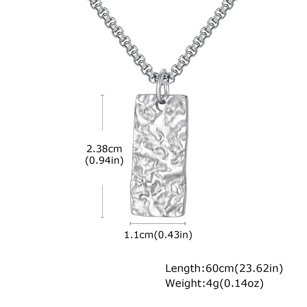 Fashion Pleated Geometric Rectangle Pendant Necklace, Gold Plated Stainless Steel Necklace for Men, Minimalist Punk Jewelry Gift