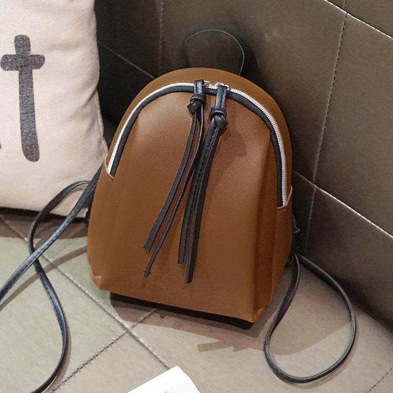 Contrasting color shell type small backpack summer and autumn new women's double pull fringed backpack bag