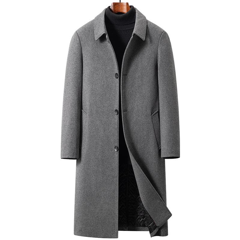 Men Wool Blend Overcoat Autumn Winter Turn Down Collar Long Woolen Coat Single Breasted Business Casual Long Sleeve Outerwear Windbreaker