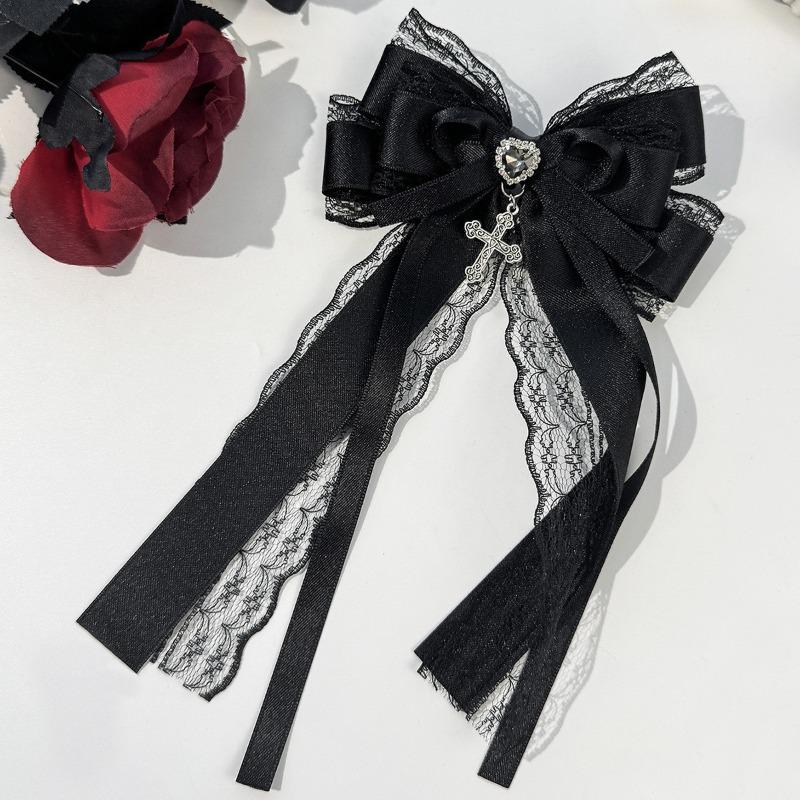 1Pcs Dark Lace Bow Hair Accessories Red Black Cross Love Hair Clip Gothic Lolita Headwear Accessories Butterfly Hair Clip