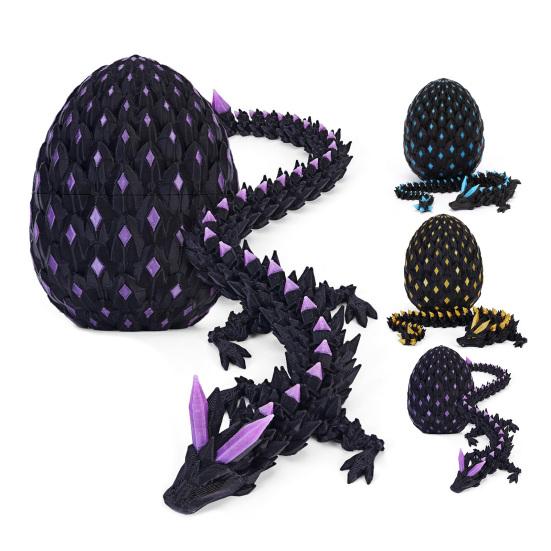 3D Printed Dragon Egg Figurine Movable Joints Luminous Loong Figure Fidget Toy Dragon Egg with Articulated Dragon Inside Decoration Ornament