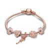 European Heart-shaped Pendant Charm Bracelet Fit Women's Jewellery Snake Chain Rose Gold Metal Fashion Fine Bracelets