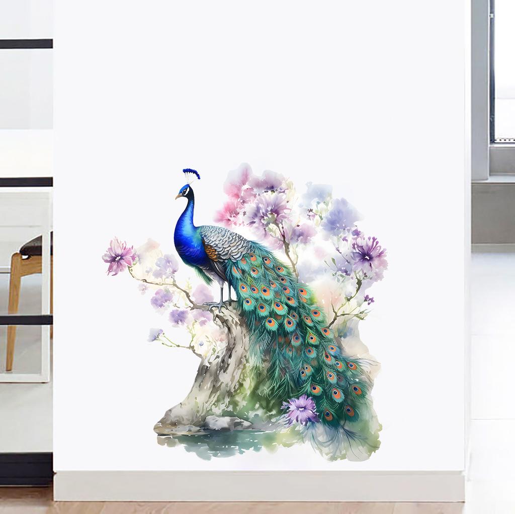Peacock Flower Landscape Wall Sticker Self Adhesive Wallpaper for Bedroom Living Room Home Decor