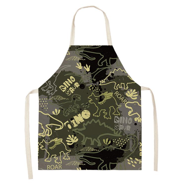 Dinosaur Print Apron with Hanging Neck, Sleeveless Cotton and Linen Apron, Kitchen Chores, Oil and Dirt Prevention Apron Can Be