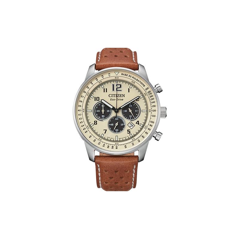 

CITIZEN FF series light kinetic energy waterproof light energy Quartz cowhide strap men s watch brown dial CA4500-16X бежевий