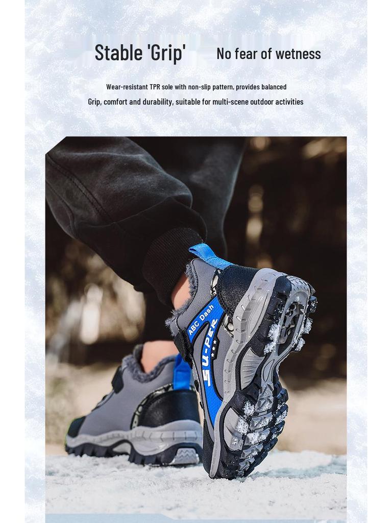 Boys' Fleece-Lined Cotton Shoes - New 2025 Autumn/Winter Non-Slip Warm Outdoor Sports Footwear