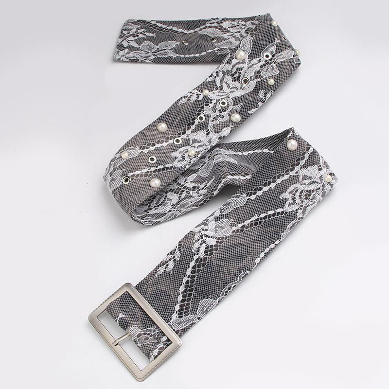 

Женский Изысканный Широкий Пояс-Корсет из Кружева с Жемчугом из Комфортного Материала для Повседневной или Официальной Одежды