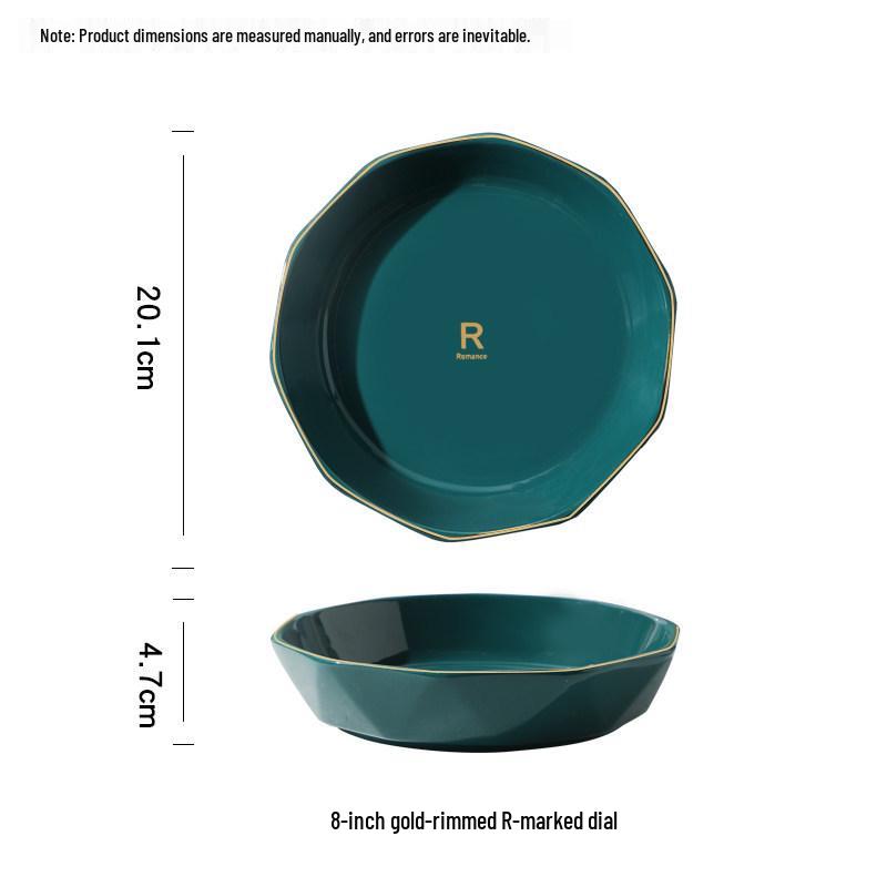 Luxury Peacock Green Tableware Set: Gold-Rimmed Bowl & Plate