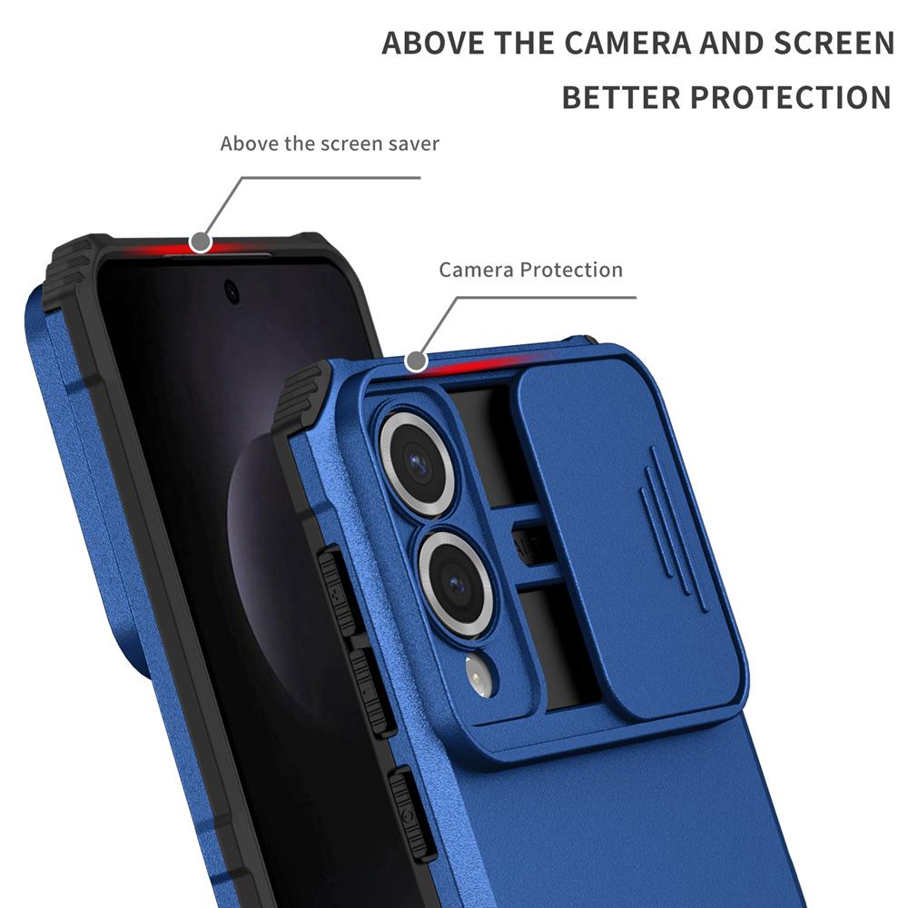 KEYSION Shockproof Armor Case for Samsung S25 Edge 5G Slide Camera Lens Protection Live Stand Phone Cover for Galaxy S25 Edge 5G