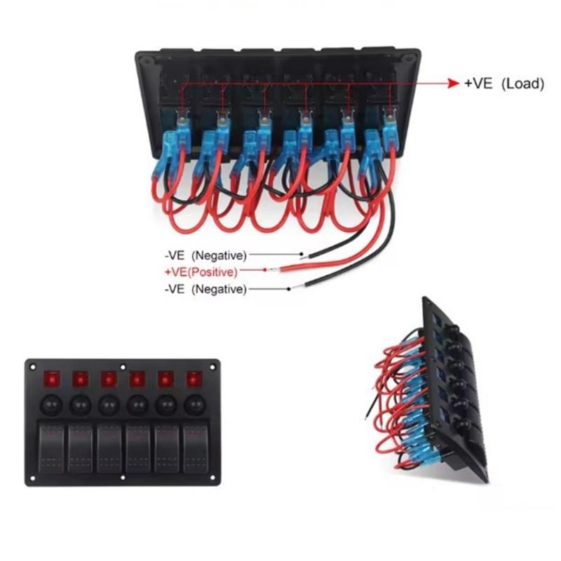 Toggle Switches with Indicator Light & Sticker On Off Switches Panel for Car 6 Gang Rocker Switches Panel Waterproof