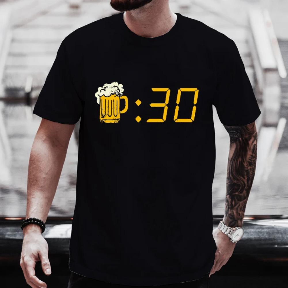 Men T Shirt Funny Beer Clock Graphic Y2k Clothes Plus Size Tees Beer Lover Drinking Party Streetwear Summer Short Sleeve Tees