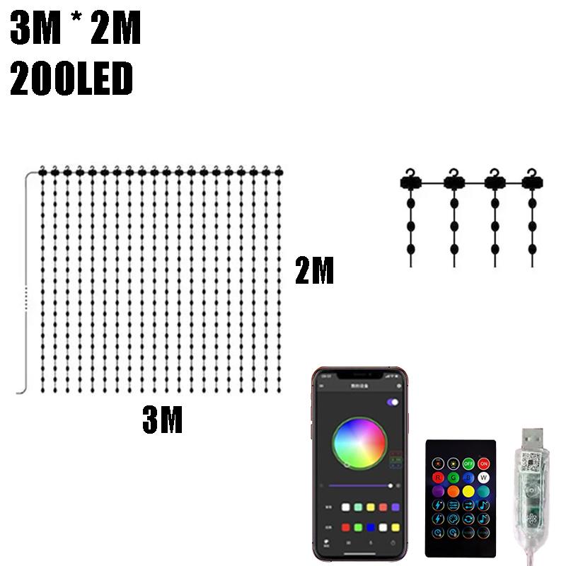 LED Curtain Light String RGBIC Curtain Light APP Bluetooth Control String Lights USB Plug Music Sync Lights for Room Decorations