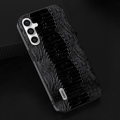 ABEEL For Samsung Galaxy A34 5G Phone Case Slim Genuine Cow Leather Coated PC+TPU Crocodile Texture Cover