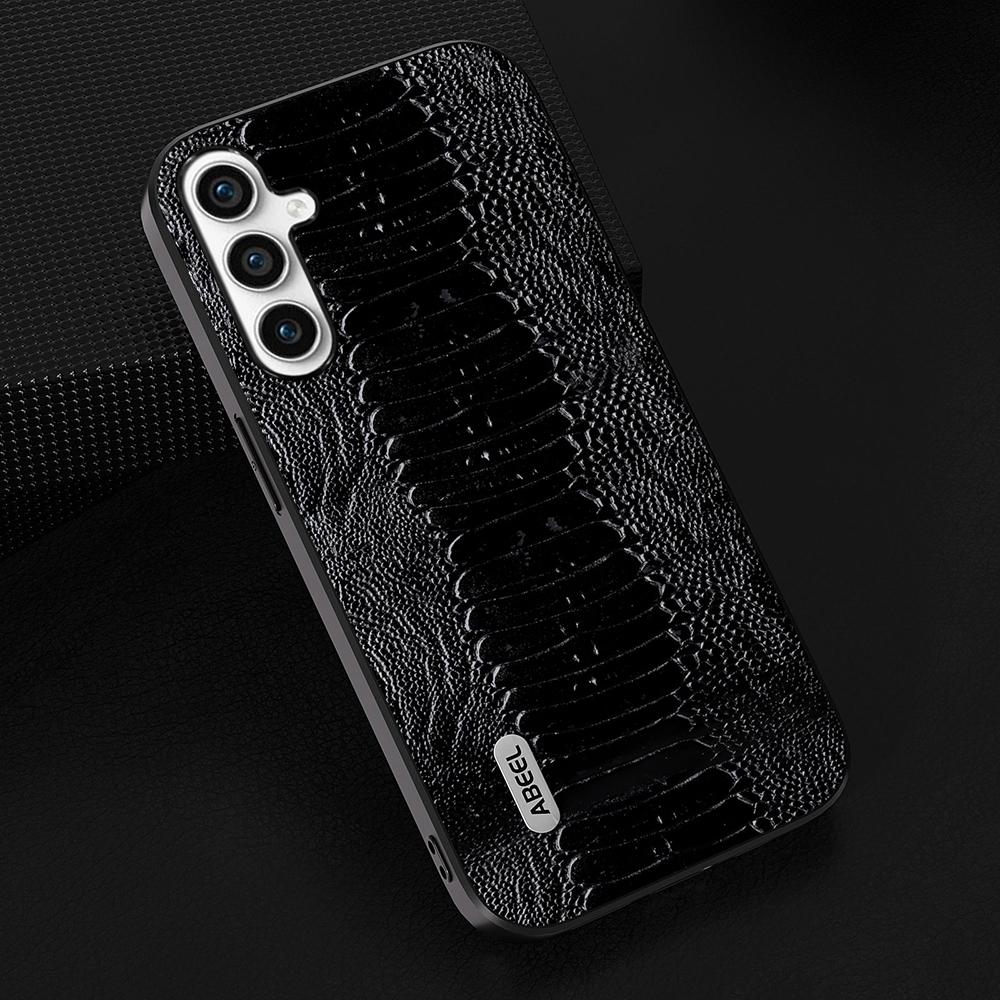 

ABEEL For Samsung Galaxy A34 5G Phone Case Slim Genuine Cow Leather Coated PC+TPU Crocodile Texture Cover Black