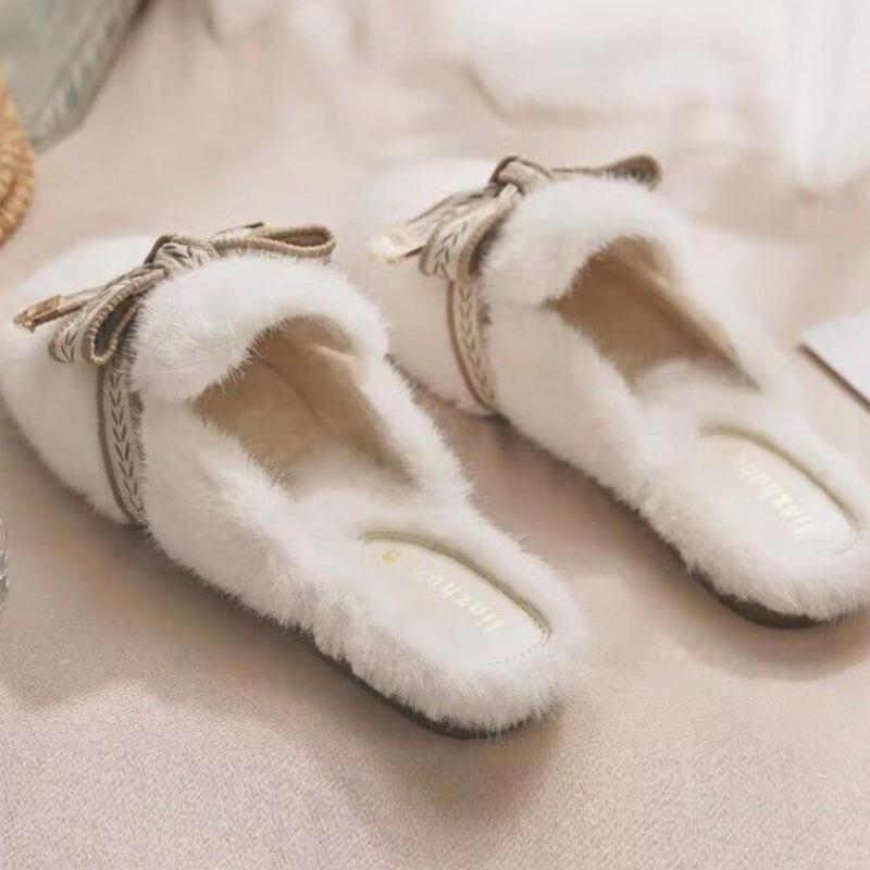 Soft Fur Version~ Internet Celebrity Popular Fluffy Morning Robe Fluffy Slippers Women Wear 2025 New Bag Head Half Slippers Women
