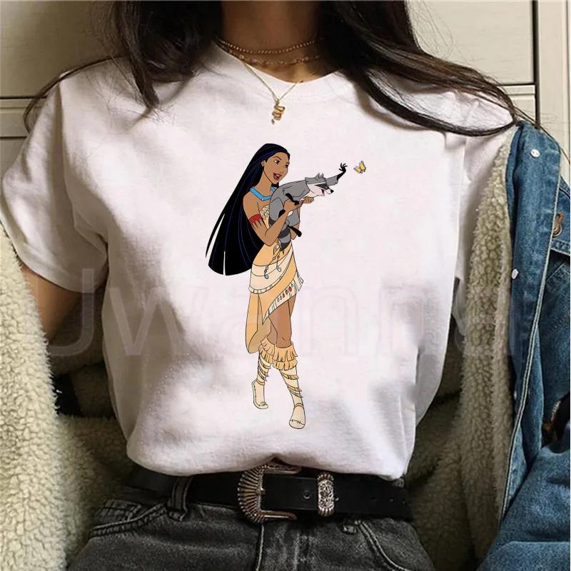 Disney Prinses T-shirt Bedrukt Pocahontas en Meeko T-shirt Grafische Tops Dames Esthetisch T-shirt Dames T-shirts Harajuku voor Dames S white