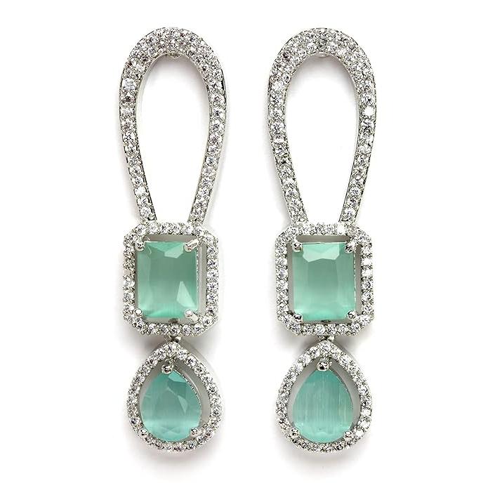 Silver Plated Lime Green CZ Studded Necklace with Earrings