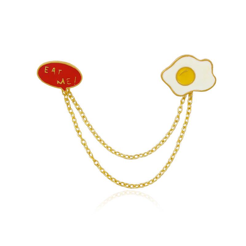 Creative Cartoon Fried Egg Brooch with Personality Chain & Letter