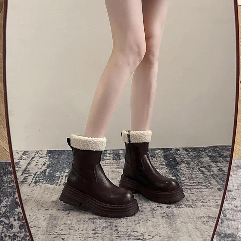 Fashion Platform Women Warm Plush Ankle Boots Fashion Short Booties Concise Thick Heel Women's Cotton Shoes