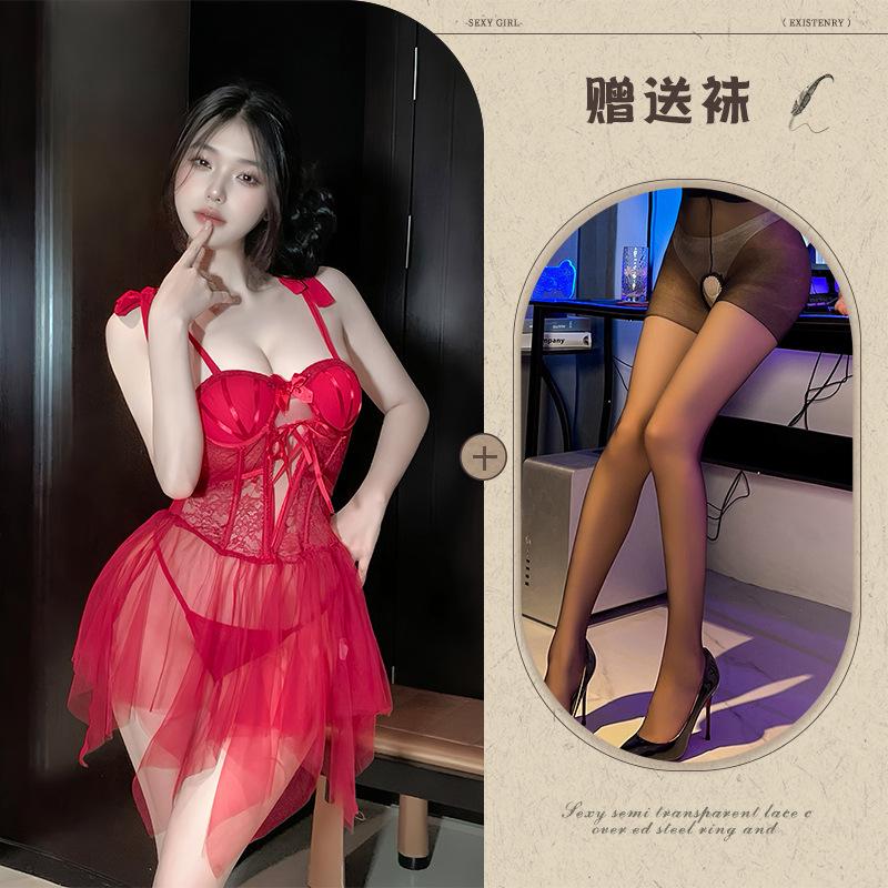 Incens de ascultat noaptea lenjerie sexy plasă subțire transparentă plus burete la piept inel de oțel strângere bretele rochie de noapte costum pentru femei