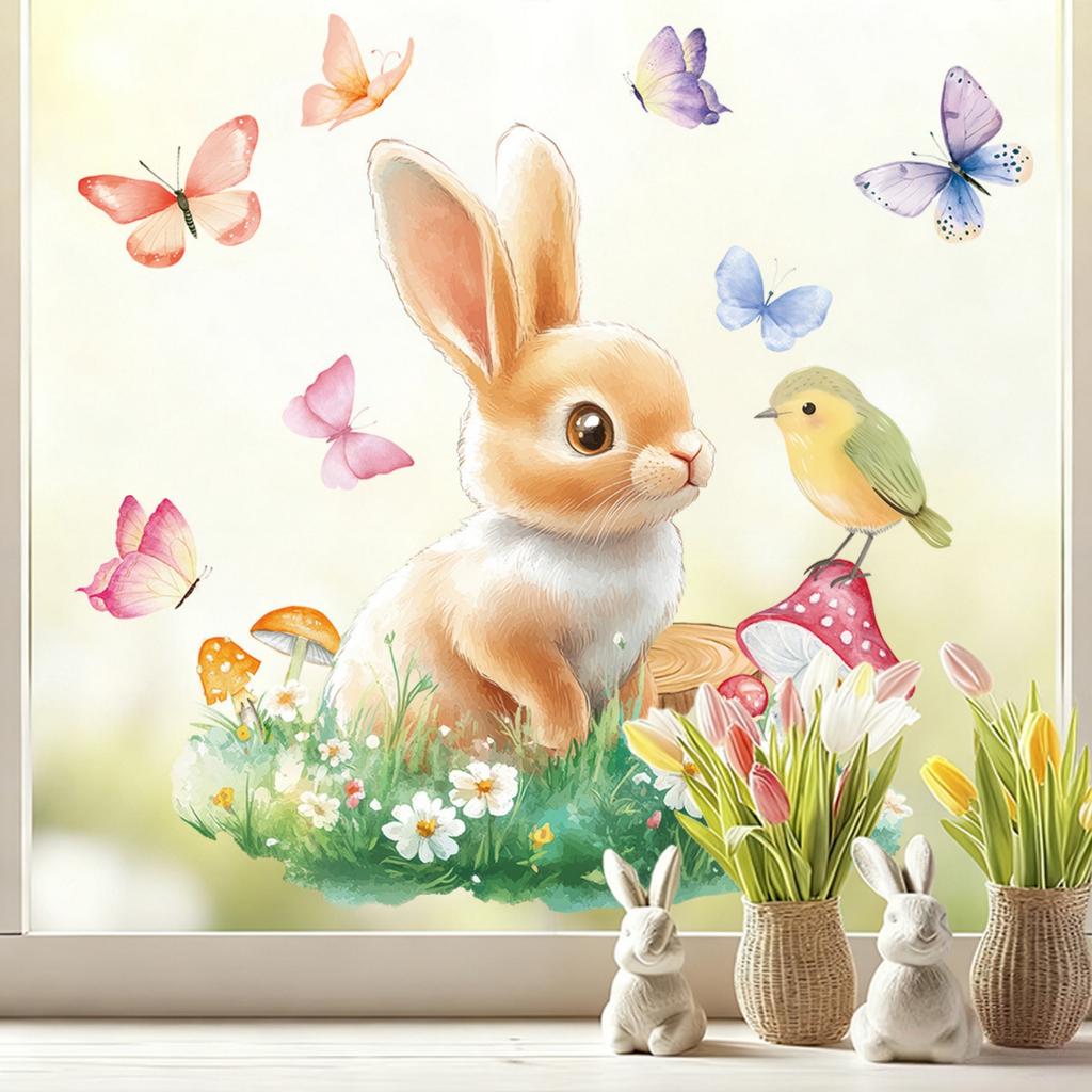 Easter Bunny Window Clings Cartoon Egg Stickers Cute Decoration For Home Classroom Nursery Shop Glass Display Decorations