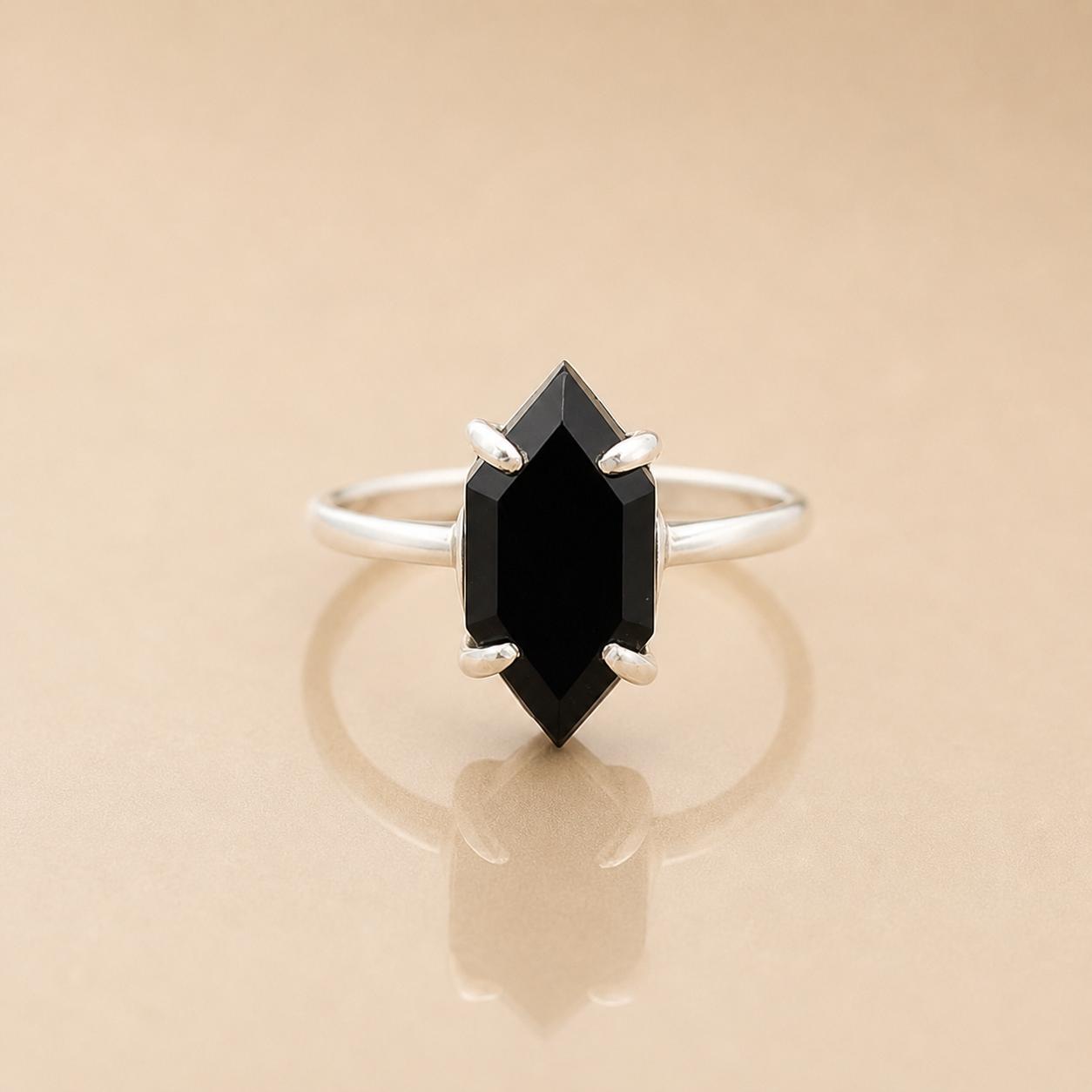 

Black Onyx Coffin Ring 925 Sterling Silver, Faceted Coffin Cut Onyx Gemstone Ring, Gothic Handmade Minimalist Statement Jewelry 4 серебряный