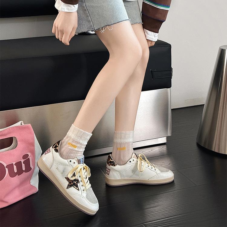 

Кожаная звезда маленькая грязная обувь женская ретро круглый носок белая обувь повседневная плоская универсальная обувь для скейтборда 40 леопардовый