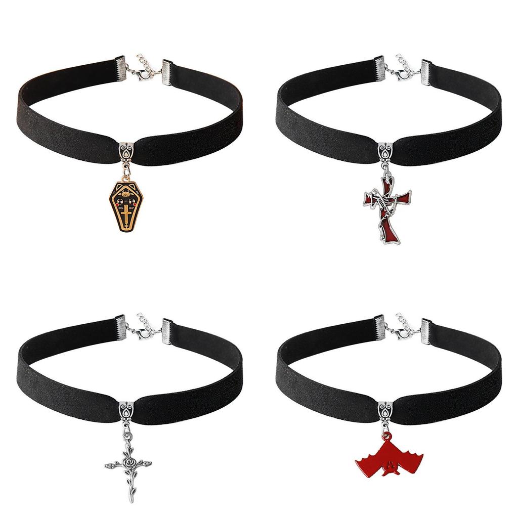 Dark Fantasy Skull Cross Necklace With Bat Spider Alloy Pendant For Cosplay And Gifting