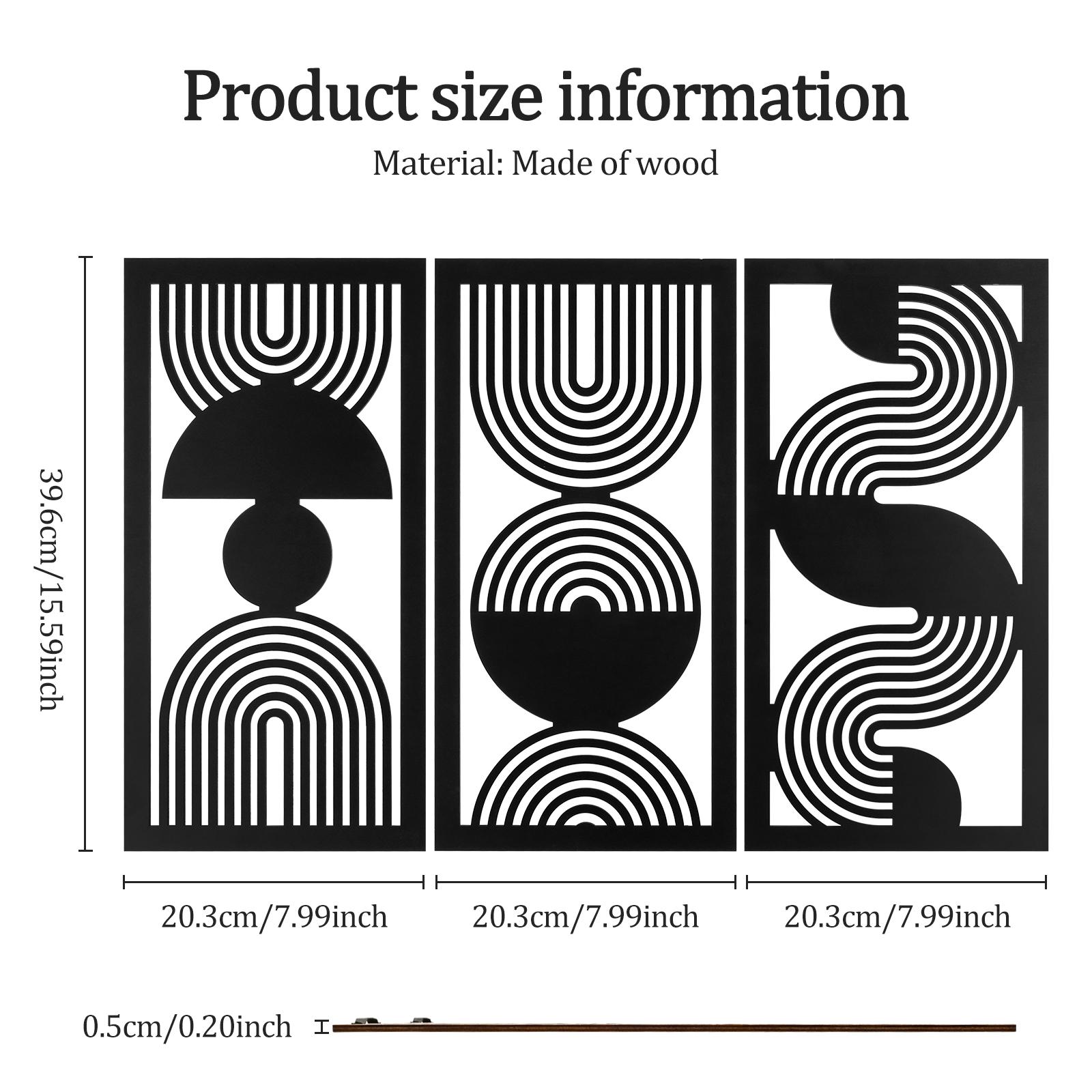 

3PCS Wood Abstract Wall Art Set Modern Minimalist Wooden Hanging Paintings Wall Decor Geometric Aesthetic Botanical Artwork білий