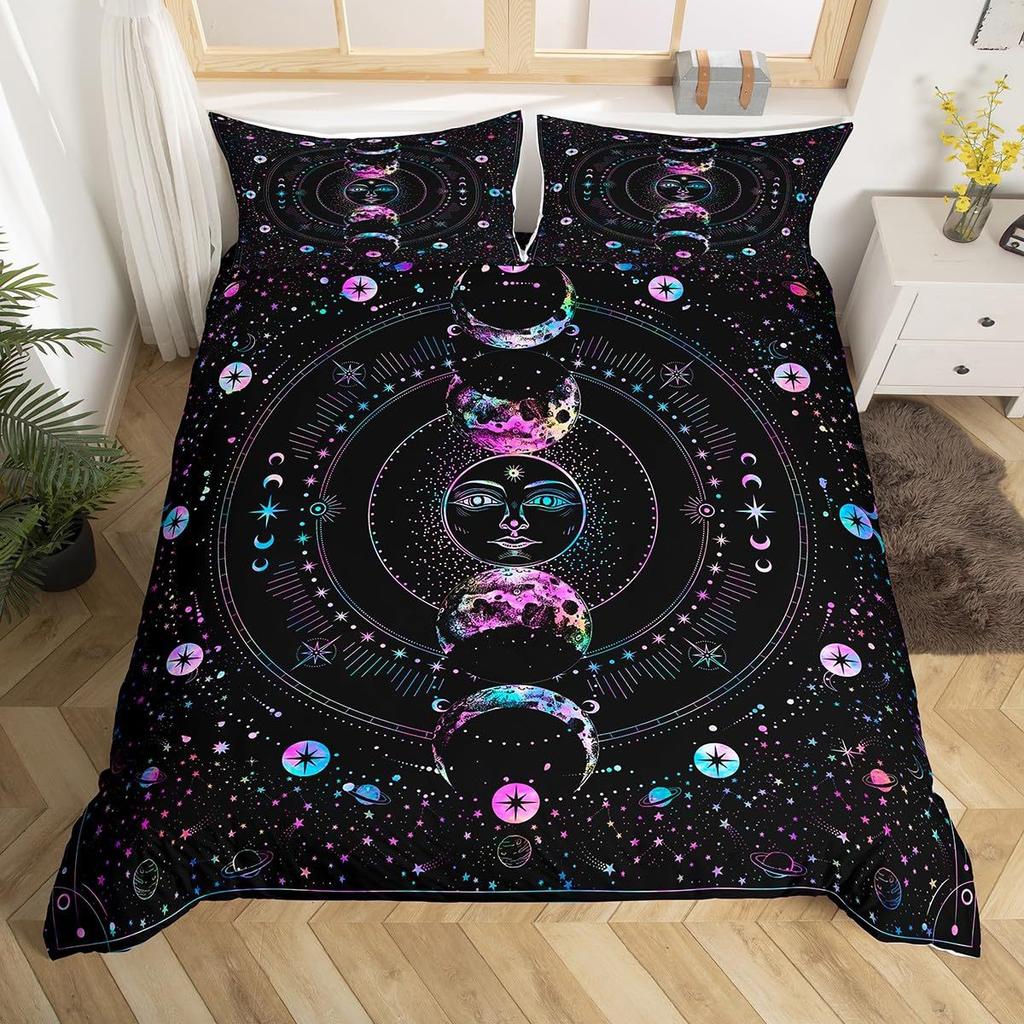 Bohemian Golden Moon Sun Print Duvet Set Bedding Kit