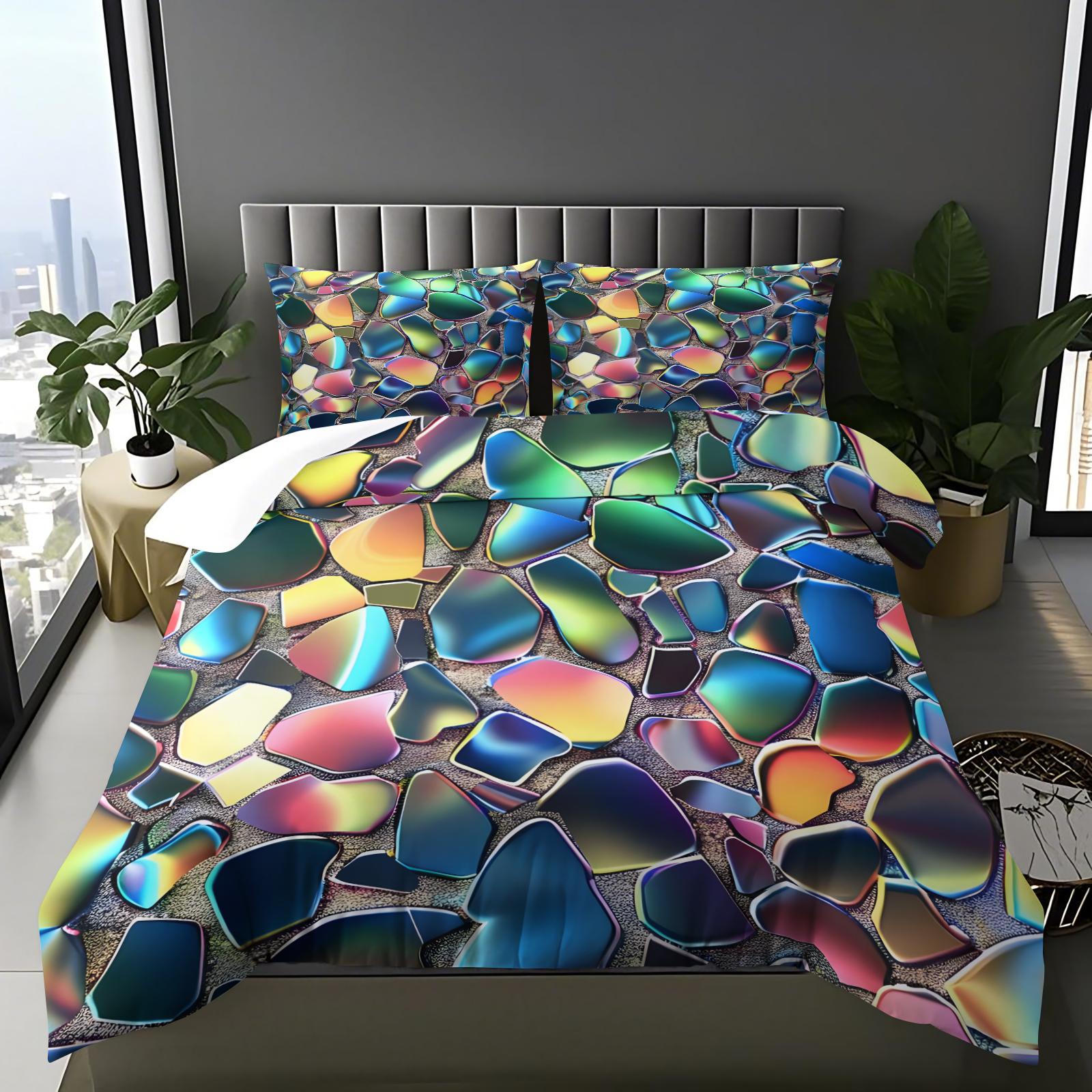 

3D Geometric Gradient Color Print Bedding Set Duvet Cover 1 Duvet Cover 1/2 Pillowcases Adult and Kids Bedding Set Luxury EU Single 2Pcs&Sham