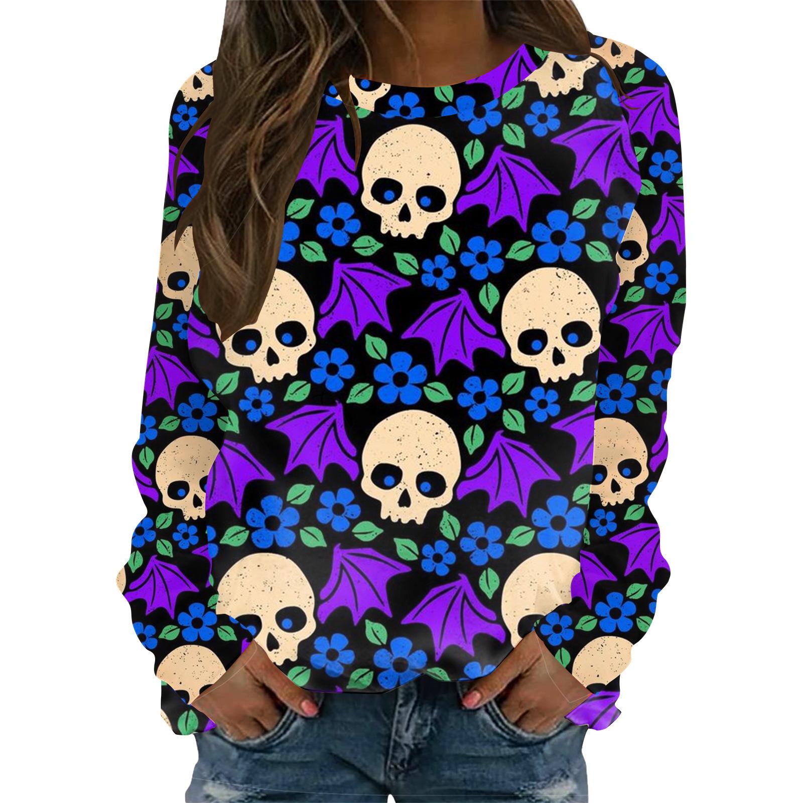 

Толстовки с Хэллоуинским узором Тыква Летучая мышь 3D-принт Женские худи Реглан Длинный рукав Пуловеры Топы Харадзюку Женская одежда XL