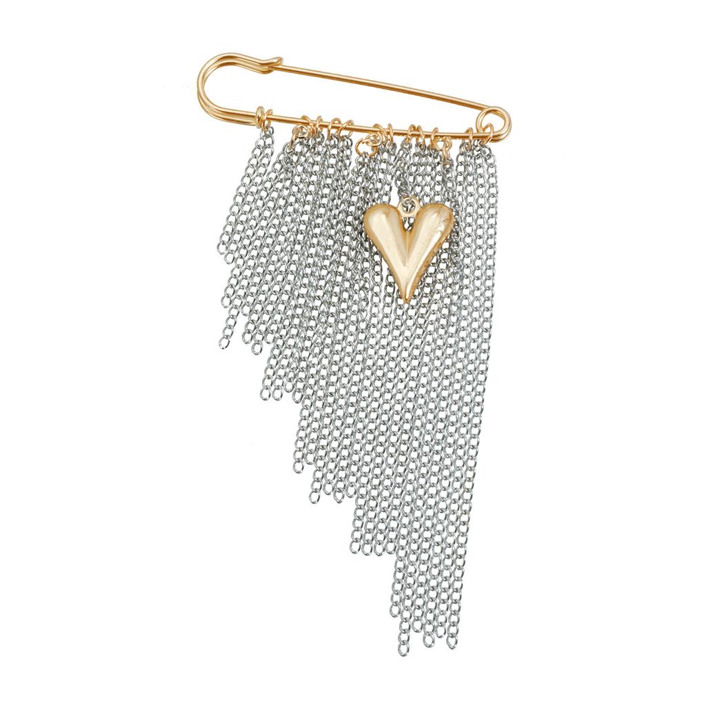 Sturdy Alloy Heart Shape Brooch Multiple Tassels Exaggerated Styles Color Block Fashion Accessory