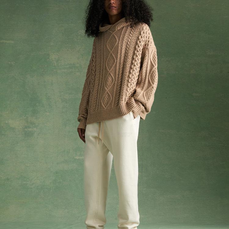 Fear of God Essentials Kabelstrikket Hettegenser Gullmelert Herre Topper Brun 192BT234393F