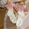 Breathable Cotton Hosiery Socks for Girls Toddler Stretchy Knee High Socks Puff Edge Lace Bows Socks for Autumn Spring