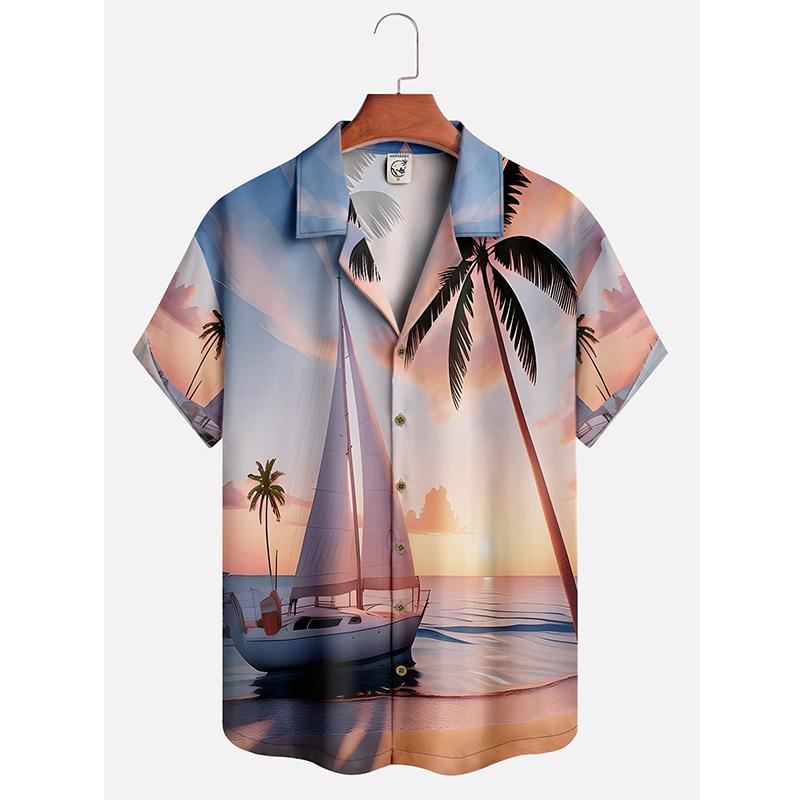 Men's Hawaii Summer Dusk Pattern Casual Shirt 3d Print Beach Funny Short Sleeve Womens Clothes Blouse New Hot Sale Floral